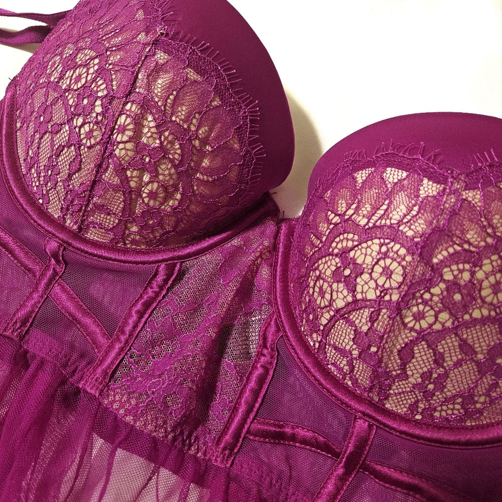 Victoria's Secret Magenta Pushup Babydoll Lingerie 34C New With Tag